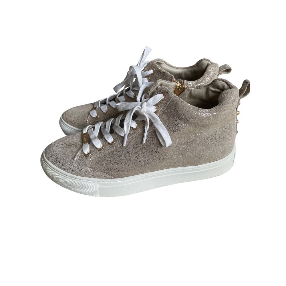 J/Slides | Ludlow Women's 7.5 Gold Metallic Leather High Top Lace Up Sneaker - Picture 1 of 9